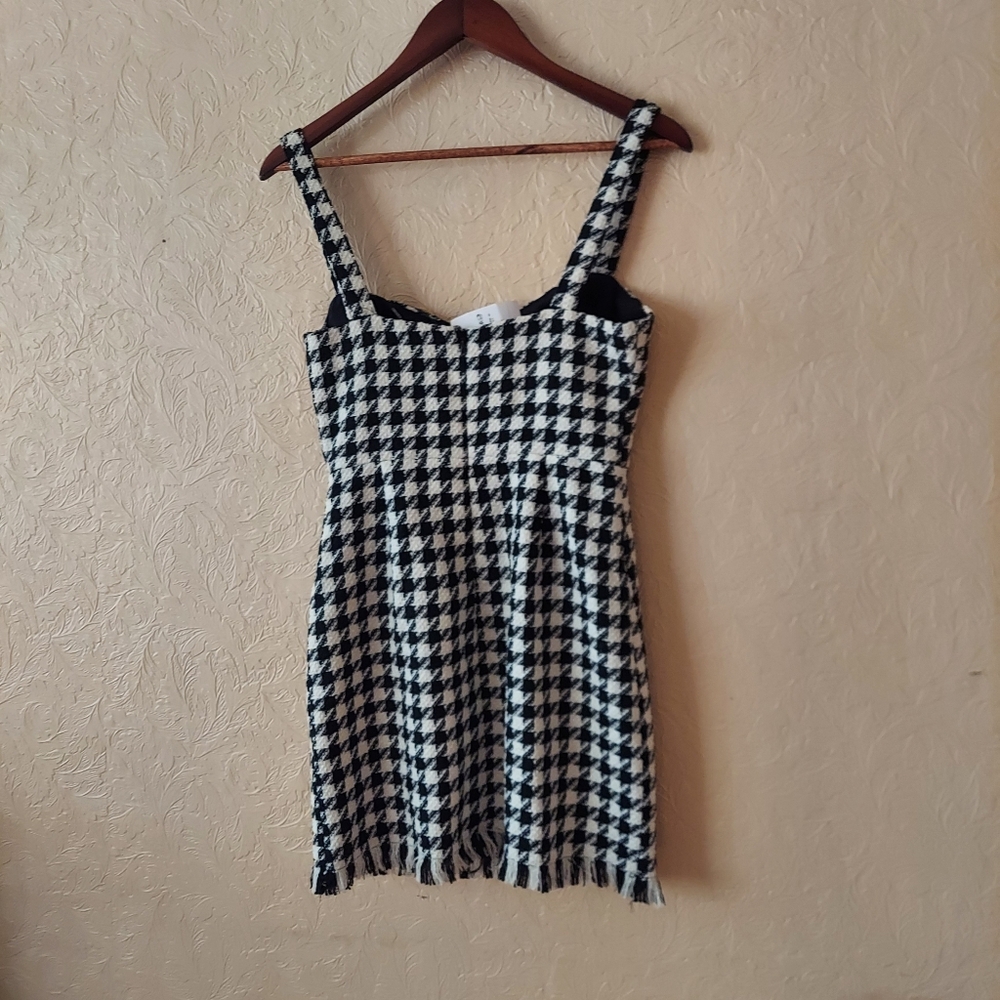 Forever 21 houndstooth mini dress black white tweed w gold buttons NEW Sz XS - Picture 7 of 11